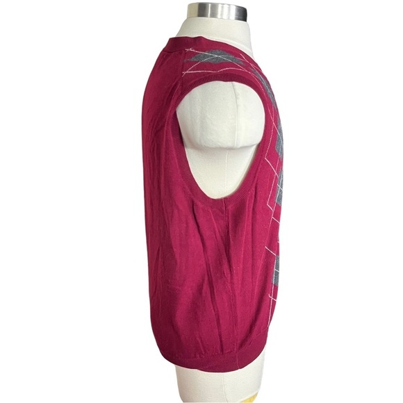 Club Room Estate Merino Wool Men Red White Argyle Sleeveless Sweater Vest Sz XL - Picture 8 of 14